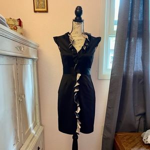2000s BCBG Formal Dress. Black with champagne colored embellishment.